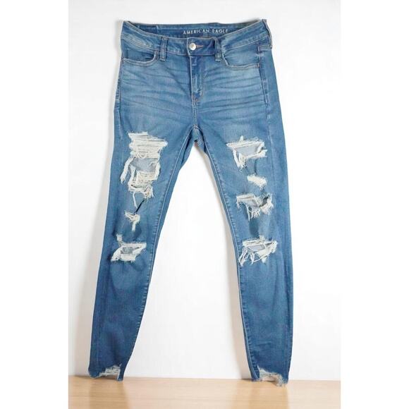 American Eagle Jeans Size 8 Reg Jegging Stretch Distressed - Picture 1 of 4